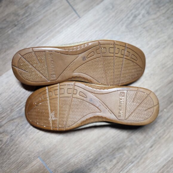 ⚓Sperry⚓Top-Sider Angelfish Brown Croc & Beige Canvas Boat Shoes Loafers W8 - Picture 3 of 3